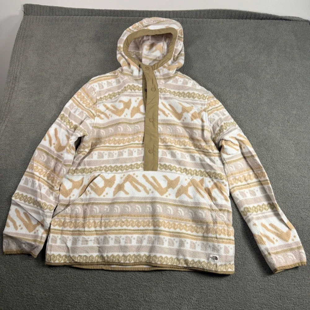 The North Face Mens XL Tan White Geometric Mountain Fleece Snap Hoodie Pullover